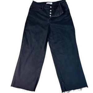 Flying Monkey Jeans Womens 29 Black Wide Leg High Rise Button Fly Raw Hem Y3187